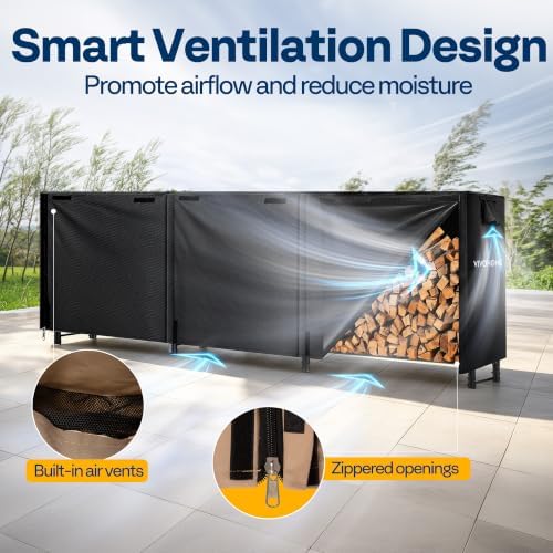 VIVOHOME 12ft Waterproof Outdoor Firewood Log Rack Cover, Black