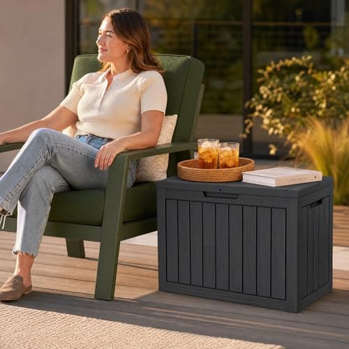 Outdoor Storage Box Resin Deck Box Waterproof Black 51 Gallon