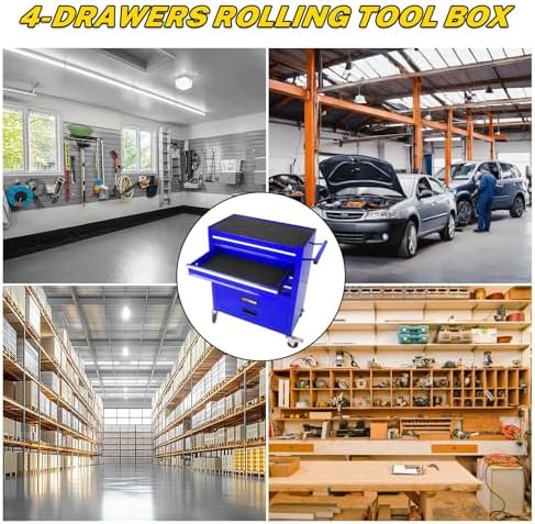 4-Drawer Heavy-Duty Rolling Tool Chest with Wheels, Steel Storage Organizer Cart with Handle, Metal Tool Cabinet for Garage, Workshop, and Repair Shop