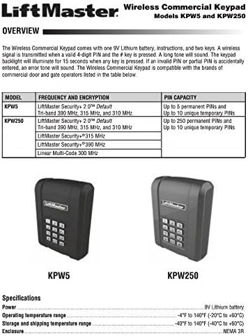 liftmaster kpw5 wireless 5 code commercial keypad shown in use