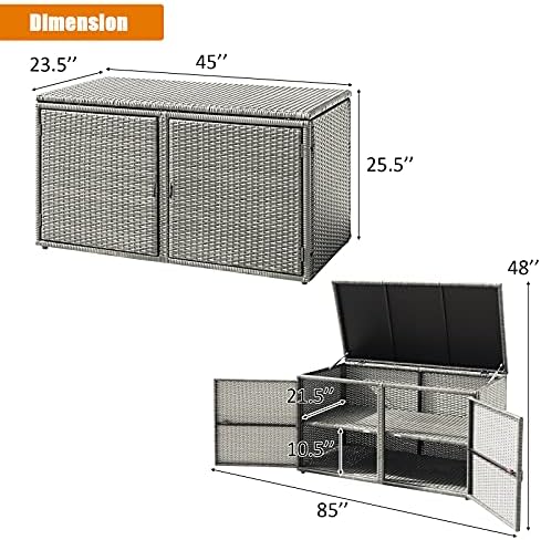 DORTALA 88 Gallon Deck Box Organizer, Wicker Large Indoor Outdoor Storage Container Cabinet for Patio Furniture Cushions Garden Tools, Gray
