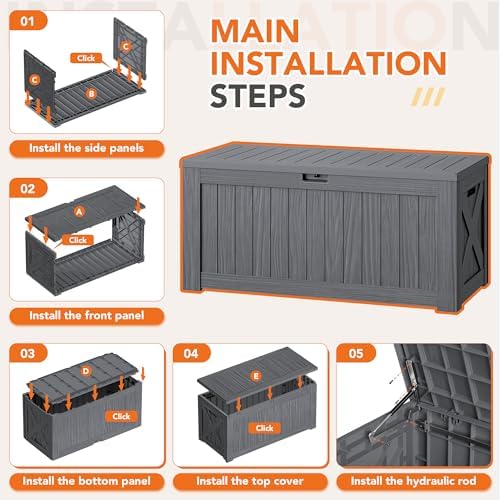 130 Gallon Deck Box Outdoor Indoor Waterproof Storage Box, Gray