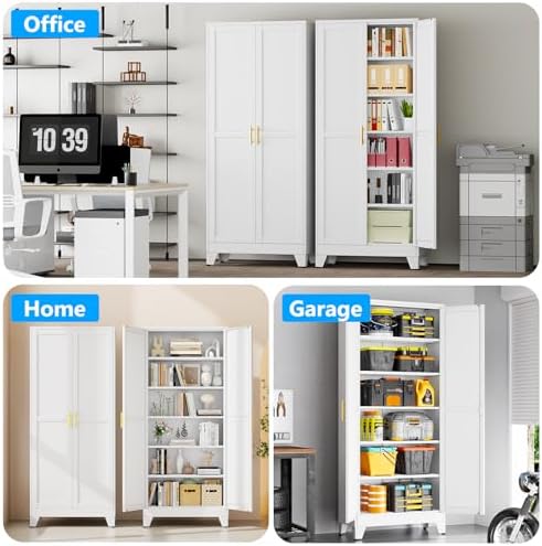 pozdeg 75" White Heavy Duty Metal Garage Storage Cabinet