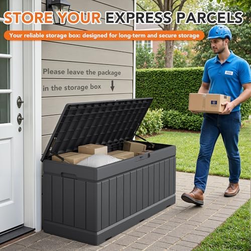 78 Gallon Deck Box Outdoor Indoor Waterproof Storage Box, Gray
