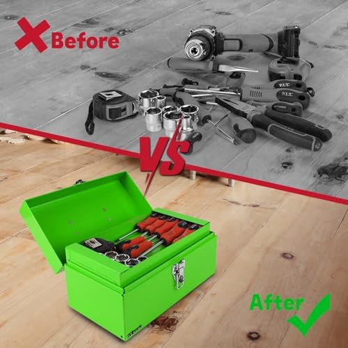 P.I.T. Metal Tool Box 12 Inch,Portable Small Toolbox with Latch,Green