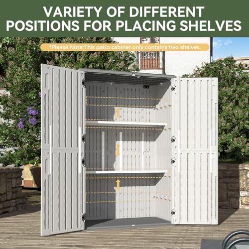 Aoxun 64 Cu.Ft Resin Outdoor Storage Shed with 2 Shelves & Floor, White