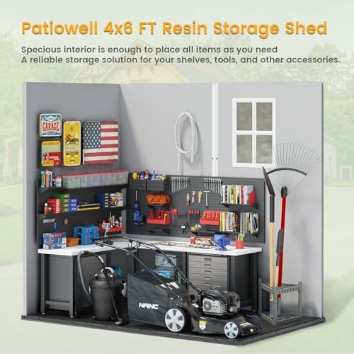 Patiowell 4x6 FT Plastic Outdoor Storage Shed with Floor, Light Gray
