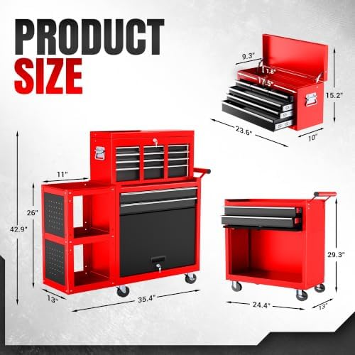 LDHTHOPI 8-Drawer Rolling Tool Chest, 3-in-1 Modular Tool Box