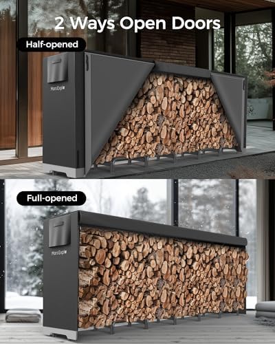 12ft Firewood Log Rack with Cover Outdoor, Heavy Duty Indoor Outdoor Firewood Storage Log Rack with Cover Combo Set Black