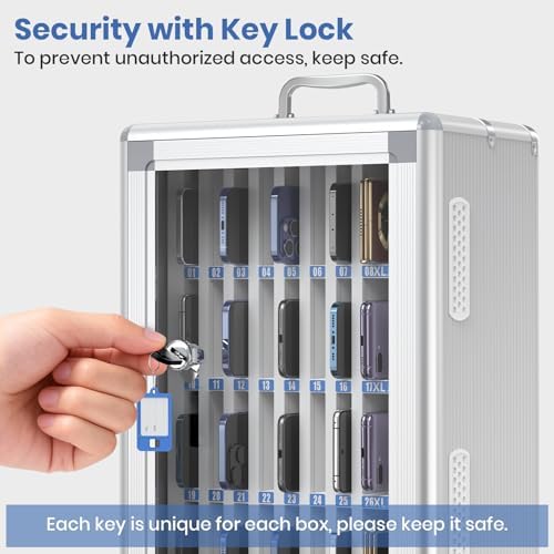 36 Slots Cell Phone Locker for Classroom, Portable Mobile Phone Storage Box with 【2 Different Size Slots】, Phone Lock Box Wall Mounted (Silver)
