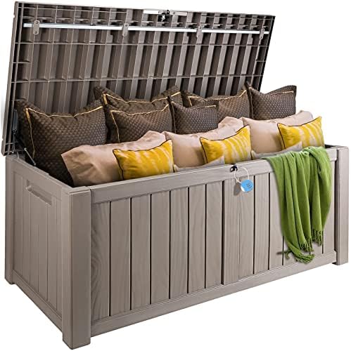 VEVOR Deck Box, 120 Gallon Outdoor Storage Box, 56.3" x 26.6" x 23.8", Waterproof PP Deckbox with Aluminum Alloy Padlock, for Patio Furniture,Garden Tools, Outdoor Cushions, Gray