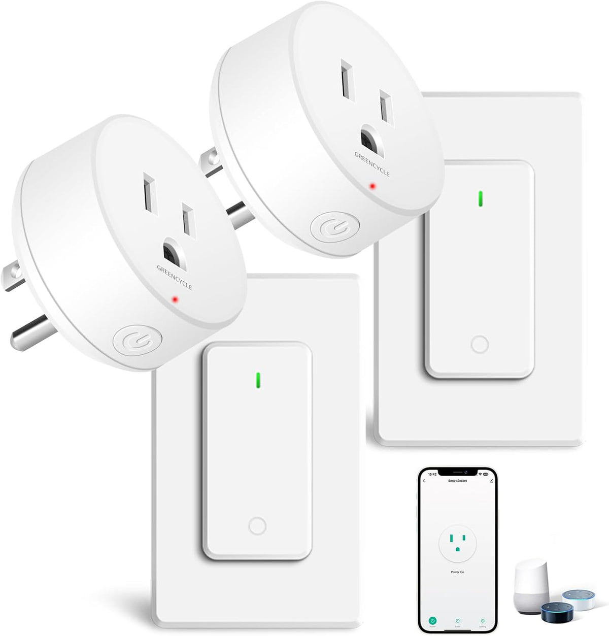 WiFi Smart Outlet Plug with Remote, Compatible with Alexa and Google Home via (2 Sets)
