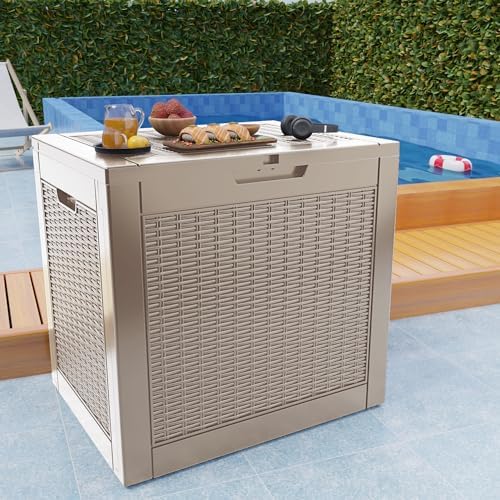 37 Gallon Outdoor Deck Box, Lockable Waterproof Outdoor Storage Boxes For Garden Tools,Indoor Cushions,Accessories Outside Storage Resin Weatherproof Container(Grey)