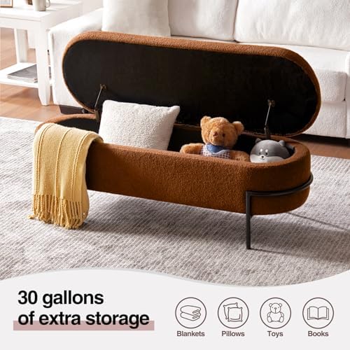 FiveWillowise 52 Inch Sherpa Storage Ottoman Bench,End of Bed Bench