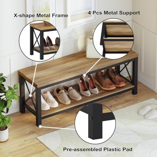 BON AUGURE Entryway Shoe Bench for Mudroom, Farmhouse Bench with Storage