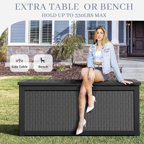 NUNU LAB 320 Gallon Deck Box, Outdoor Storage Box Waterproof Lockable,Black