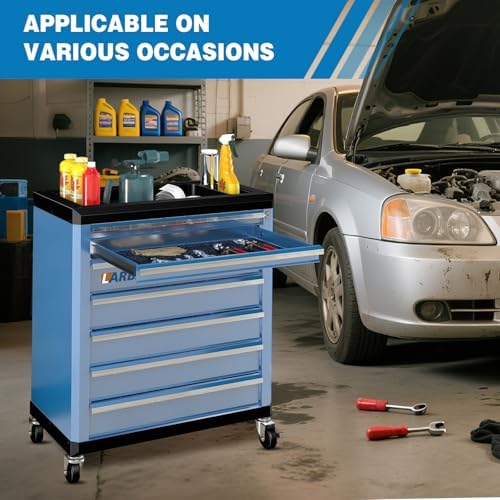 LARBANKE 7-Drawer Rolling Tool Chest with Wheels,Locks,Blue Tool Cabinet