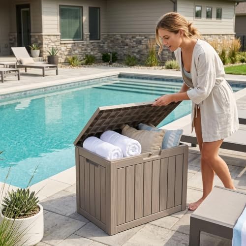 Outdoor Storage Box, 50 Gallon Waterproof Deck Box [Upgraded 3.0]
