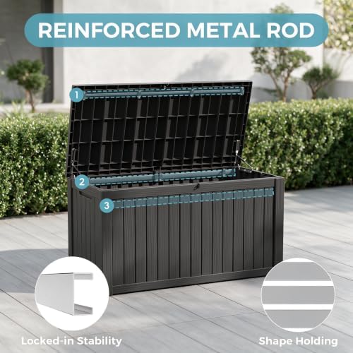 180 Gal Deck Box, Outdoor Storage Box Waterproof Lockable, Gas Lift,Black