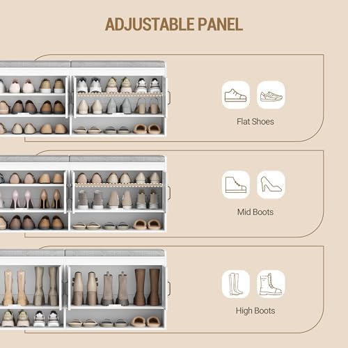 Hzuaneri 55.1" Shoe Storage Bench, Shoe Bench with 4 Doors & Padded Cushion