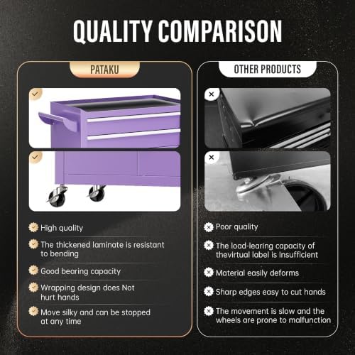 Pataku 8-Drawer Rolling Tool Chest with Wheels, 2-in-1 Detachable Tool Box Organizer, Lockable Mobile Tool Cart with Steel Cabinet & Side Rack for Garage, Workshop (Purple)