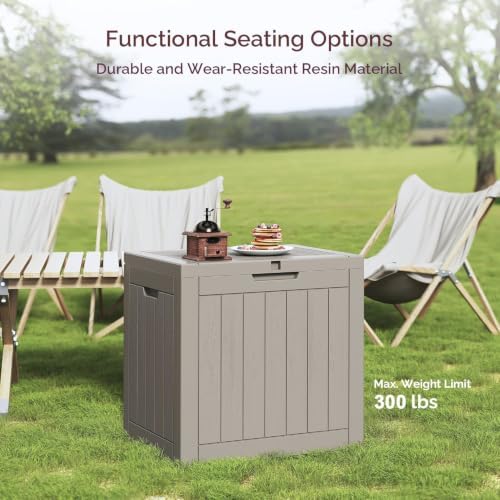 Sersper 30 Gallon Deck Box, Outdoor Lockable Storage Resin Box for Package-Sports Equipment-Garden Tools, Waterproof and UV Resistant Patio Storage Box, Grey