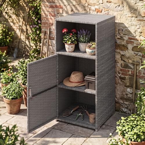 Tangkula Rattan Outdoor Storage Cabinet with 3 Storage Shelves