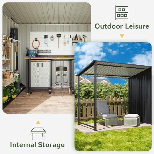 Aoxun 6x4FT Outdoor Storage Shed & Hardtop Gazebo with Solar String Lights