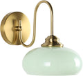 KCO Mid Century Modern Mint Green Dome Glass Wall Sconce with Curved Arm | E26 Base Hardwired, Up/Down Mounted, Vintage Bathroom Vanity Light Fixture, Brass Gold Wall Lamp for Bedroom Hallway Entryway