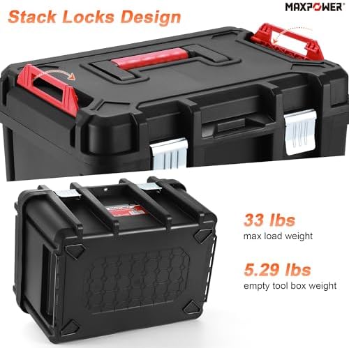 MAXPOWER 16-inch Stackable Tool Box, 10" H, Metal Latches, Removable Tray