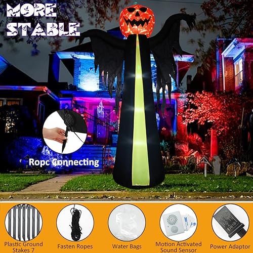 10.3Ft Halloween Inflatable Pumpkin Ghost, Halloween Blow Up Yard Decoration with LED Lights and Scary Sound for Halloween Outdoor Decoration, Giant Inflatables Ghost Yard Prop