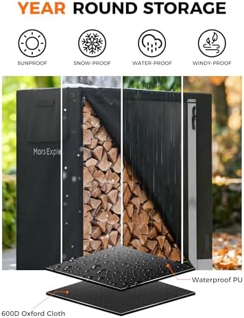 3ft Firewood Log Rack with Cover Outdoor, Heavy Duty Indoor Outdoor Firewood Storage Log Rack with Cover Combo Set Black