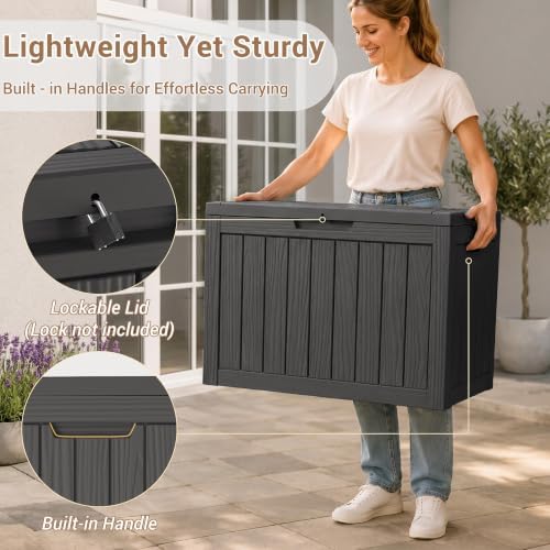 DRATO 60Gal Weatherproof Resin Deck Box, Black Lockable Outdoor Storage Bin