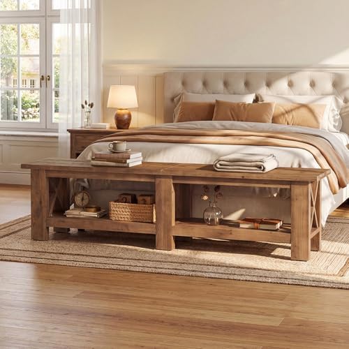 70.87" Solid Wood Entryway Shoe Bench, Extra Long Storage Bench