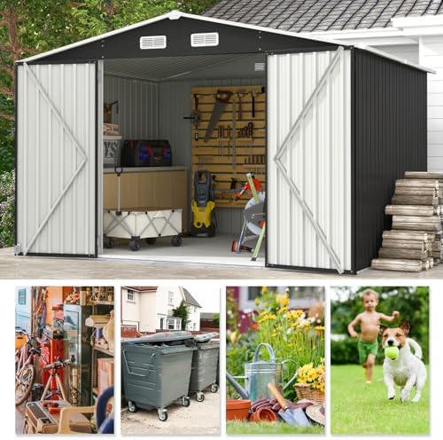 Aoxun 10 x 8FT Outdoor Storage Shed with Double Hinged Large Door, Black