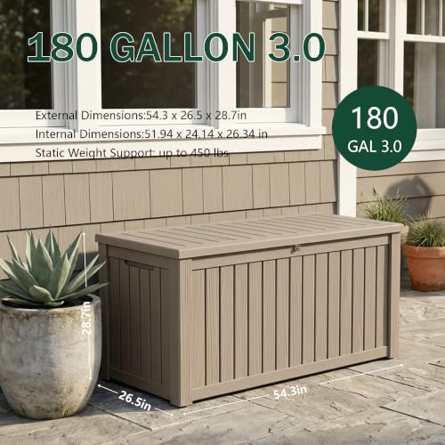Outdoor Storage Box,180 Gallon Waterproof Deck Box [Upgraded 3.0]