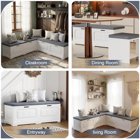 PAKASEPT Breakfast Nook Bench, L Shaped Storage Bench with Cushion