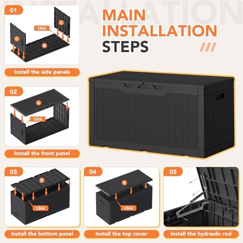 105 Gallon Deck Box Outdoor Indoor Waterproof Storage Box, Black