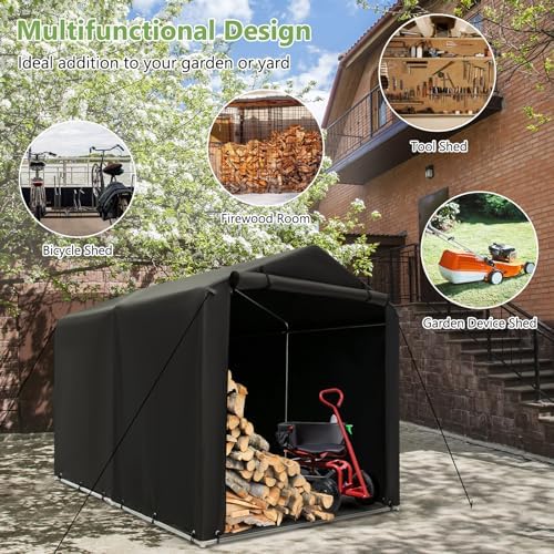 Goplus Portable Storage Shed, 7 x 5.2 x 5.4 Ft Heavy Duty Motorcycle Shed