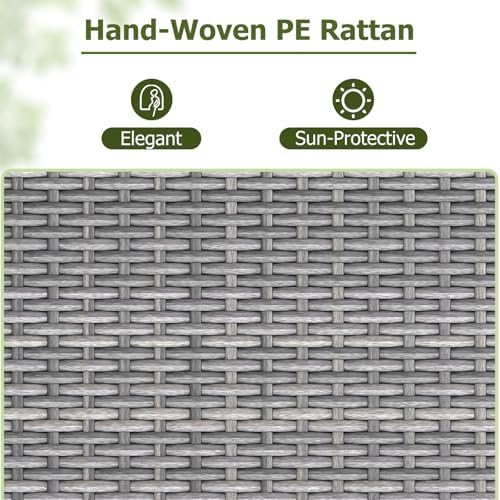 HAPPYGRILL Outdoor Storage Cabinet PE Rattan Wicker Storage Shed Organizer with Shelves Drawer, for Patio Porch, Garden, Backyard and Poolside (Mix Grey)