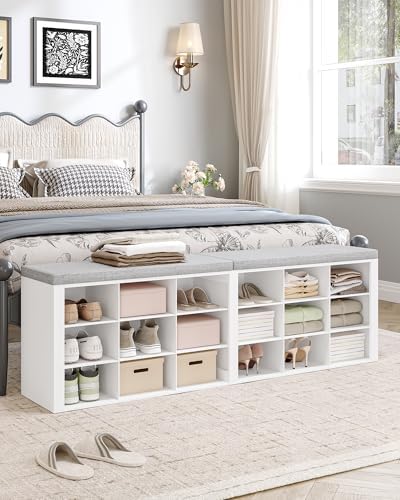 Hzuaneri Shoe Storage Bench with Cushion, Storage Bench with 18 Cubbies