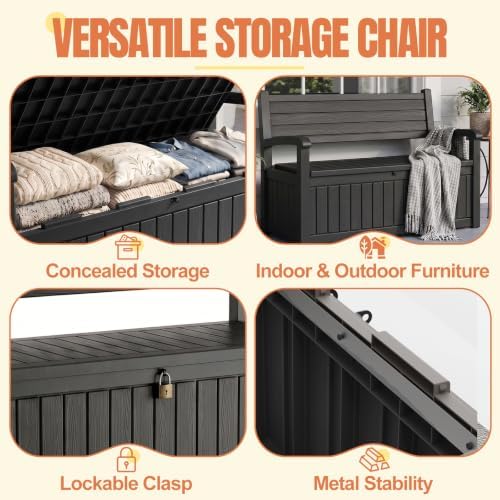 Storage Bench Outdoor Deck Box, 140 Gallon Lockable Patio Furniture