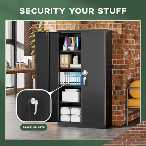 Greenvelly Metal Garage Storage Cabinet, 72” Lockable Storage Cabinet with Adjustable Shelves, Steel Tool Cabinets, Black Metal File Cabinet for Home Office, Garage, School, Classroom(36" W x 18" D)