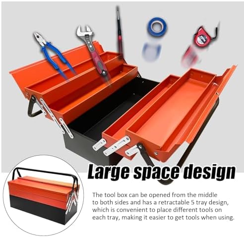 YATOINTO Metal Cantilever Tool Box, 18" * 8" * 8" Fold Out Tool Organizer with 3 Layers & 5 Trays, Portable Storage for Home, Studio, Auto Repair & Factory (Orange)