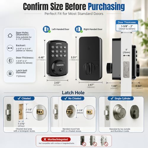 Electronic Keypad Deadbolt, Keyless Entry Door Lock,Keyless Deadbolt for Bedroom,Closet, Storage Room,Back Side Door,Residential Interior Doors, Apartments&Rental Houses,Easy Install,Black