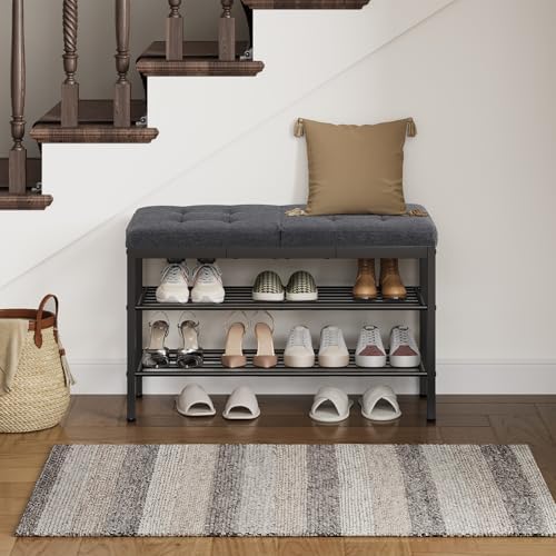 HOOBRO Shoe Bench, Storage Bench with Cushion, Entryway Bench Shoe Shelf