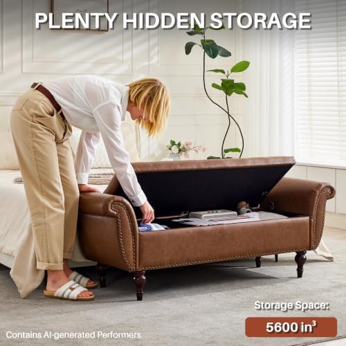 63.8" Storage Bench For Bedroom Faux Leather End Of Bed Bench With Storage