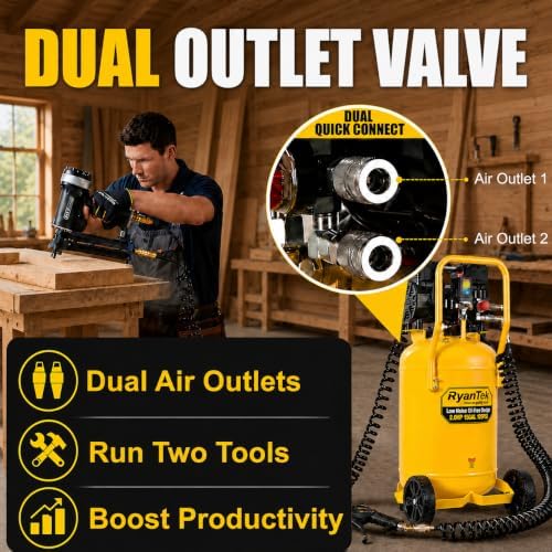 15-Gallon Air Compressor, 2HP, Quiet 66dB, 4.5CFM@90PSI