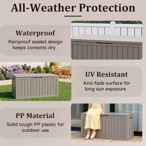Outdoor Storage Box,120 Gallon Lockable Deck Box with Wheels,Grey
