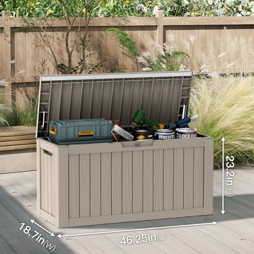 Mars Villa 90 Gallon Outdoor Storage Box, Deck Box Waterproof, Grey